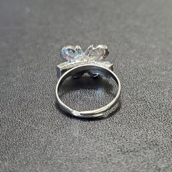 Silver tone pink rhinestone butterfly ring - Picture 5 of 10